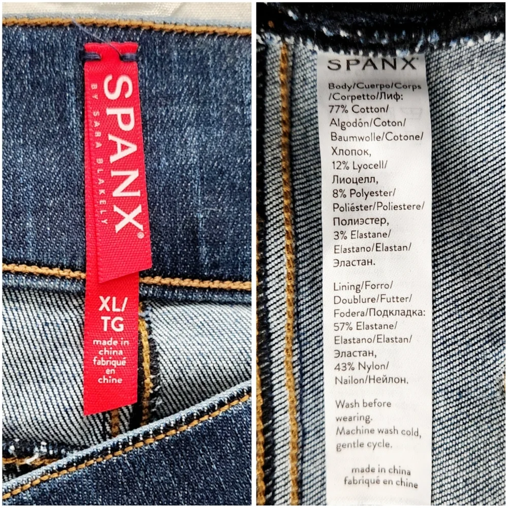 SPANX Distressed Ankle High Waist Sculpting Pull-On Jeans, Size XL